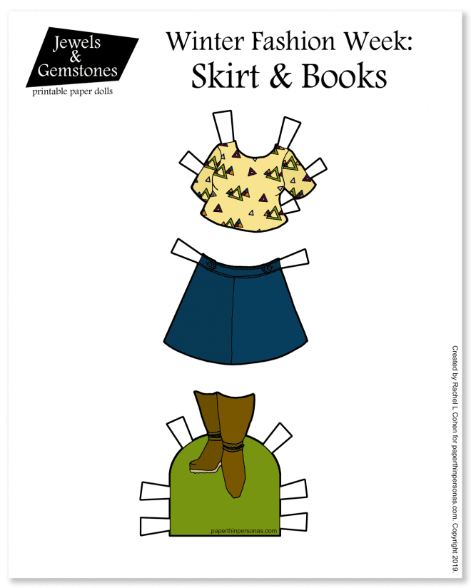 Paper Doll clothing! A skirt and boots and super cute triangle covered top. Print these in color or in black and white for coloring! Super Cute Coloring Pages for Kids or Adults who like to color.
