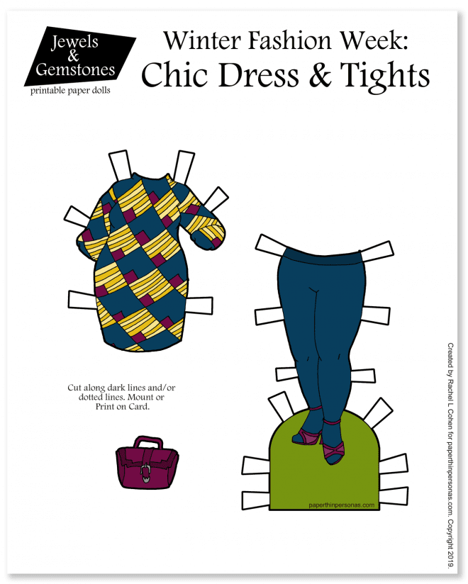 Today's printable paper doll outfit is a dress with tights and shoes inspired by Dutch wax print fabrics and winter clothing.