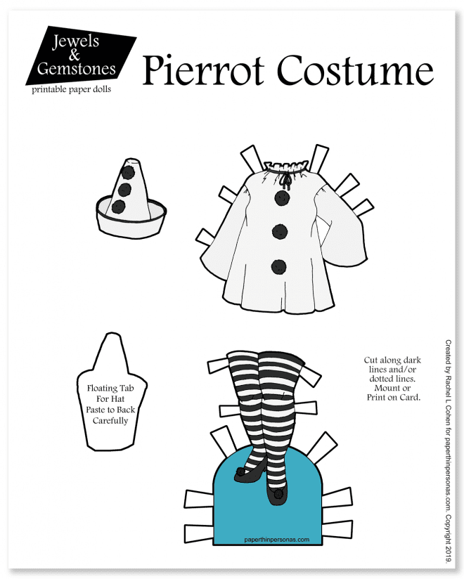 A Pierrot inspired paper doll costume to print and play with.