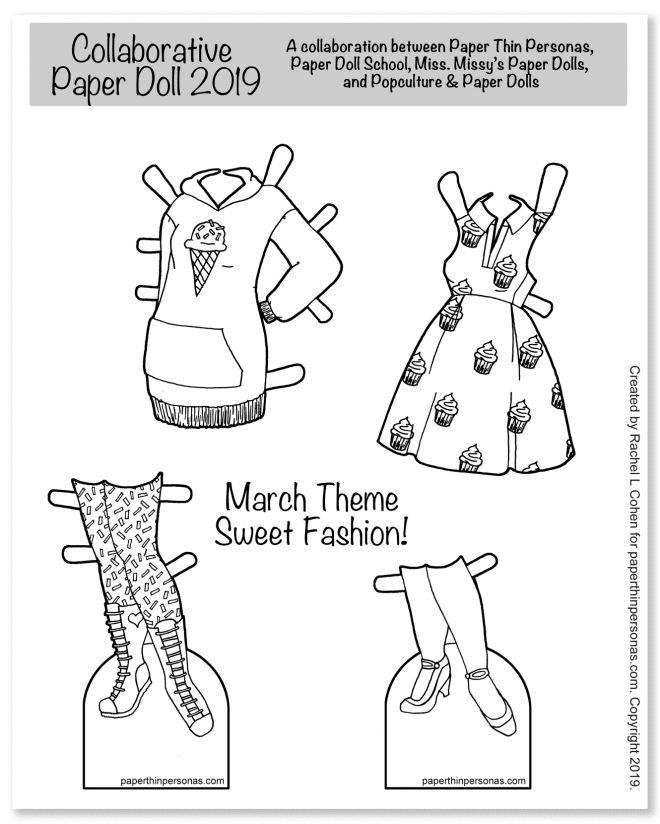 A coloring page focused on food/sweet fashion clothing. 