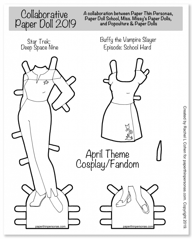 Star Trek and Buffy coloring page with outfits from the two series to print, color and play with.