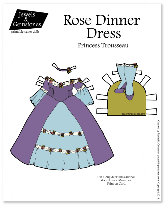 A princess fantasy dress inspired by the 18th century and trimmed with roses. The shoes have matching garters and there is also a rose choker. 