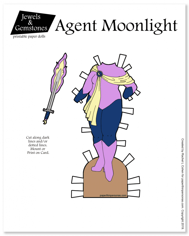 A superhero costume for the printable paper doll collection Jewels and Gemstones from paperthinpersonas.com. Printable in color or as a coloring page.