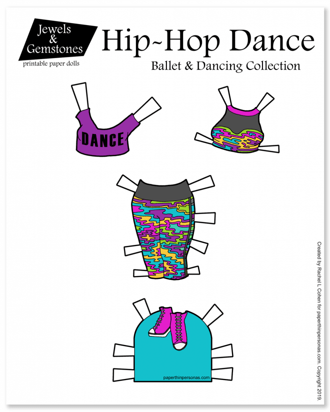 Printable paper doll clothing including a pair of leggings, cropped top and sportsbra halter top. Also, high topped sneakers. 