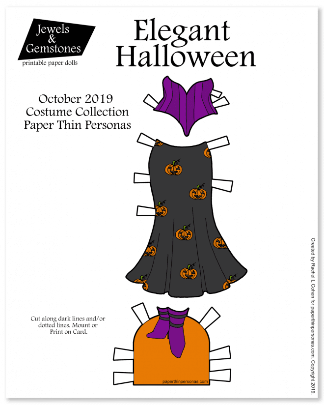 A beautiful gothic corset and skirt set with Halloween flair for the Jewels and Gemstones paper dolls!