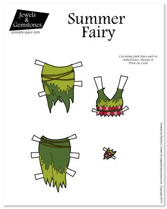 A summery fairy costume for the paper dolls with four mix and match pieces. A great unplugged toy for children of all ages. 
