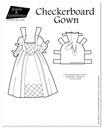 Black and white paper doll coloring sheet to print inspired by a chessboard. Dress up doll fun from paperthinpersonas.com