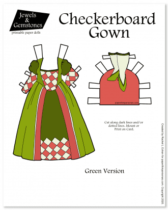 A fantasy paper doll dress inspired by a chess board. Free princess paper doll dress. 