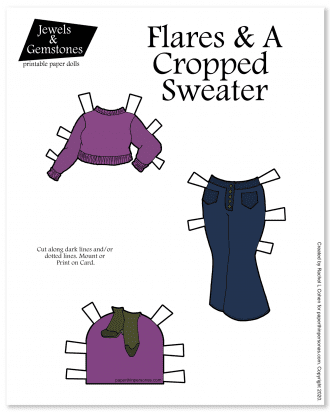 Cropped sweater and flared jeans for my printable paper dolls in color for printing and playing with. 