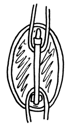 The back of an oval brooch. The pin goes through the loops, protecting them from damage.