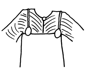 Hägg's proposed pleating pattern with the brooch at the neck of the shirt. My quick doodle from Hägg's own far more detailed drawings.