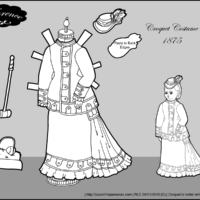 A croquet costume for Florence, a paper doll of a french fashion doll from the 1870s.