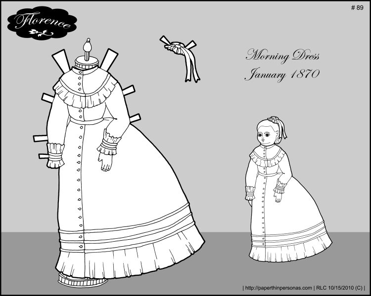 An 1870s morning dress for the printable paper doll Florence.
