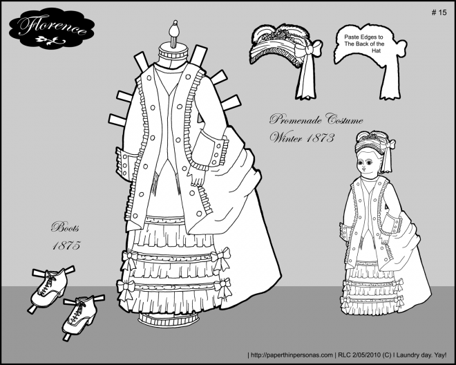 A promenade dress for Florence, a paper doll from the 1870s.