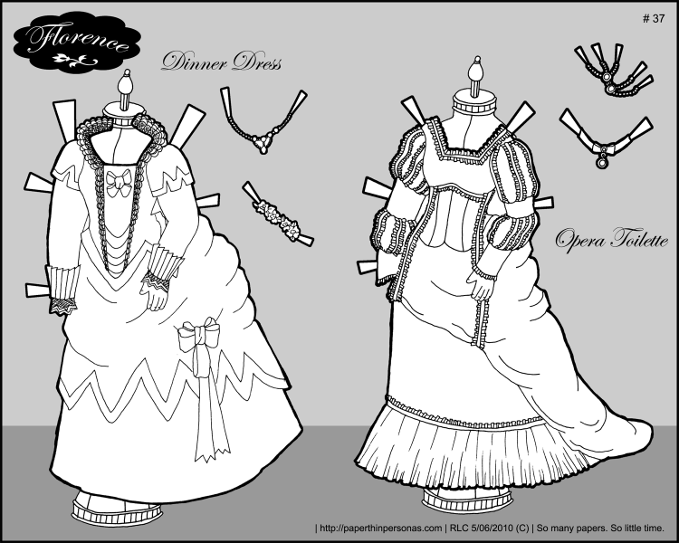 An opera costume and a dinner dress for Florence, a French Fashion doll.