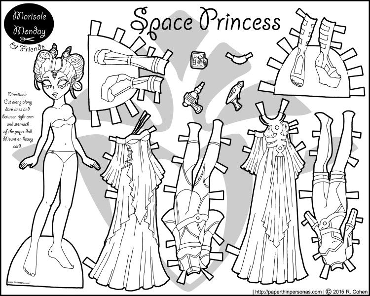 space-princess-paper-doll-bw