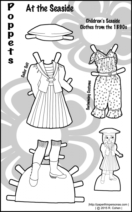 A set of 1890s paper doll clothes for the Poppet printable paper doll series. Free to print from Paperthinpersonas.com