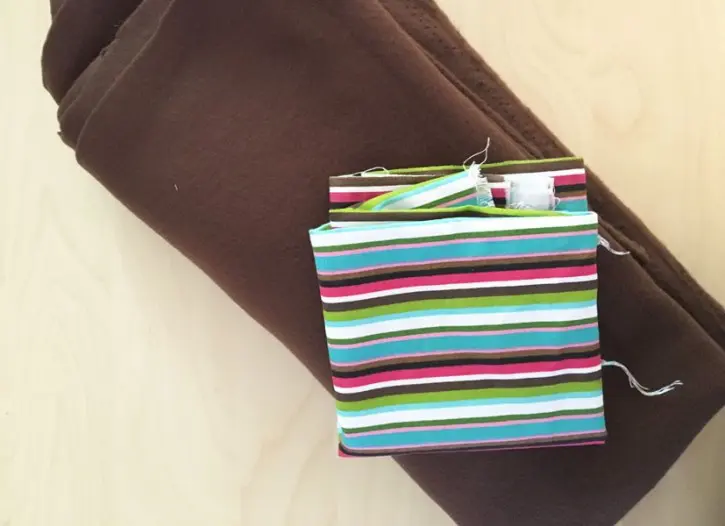 Brown and colorful striped quilting cottons for the teddy bear I made from Simplicity 1681. 