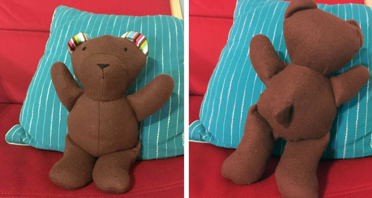 A back and front views of Simplicity 1681, a teddy bear pattern designed by Abby Glassenberg. 