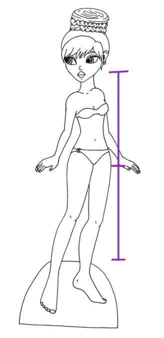 diagram showing female figure proportions using the ratios method where the figure is out of proportion