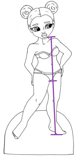 diagram showing female figure proportions using the ratios method where the figure is in proportion