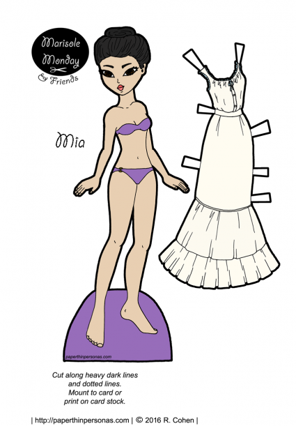 An Asian American paper doll with a set of Edwardian underwear. Also available in black and white for coloring from paperthinpersonas.com. 