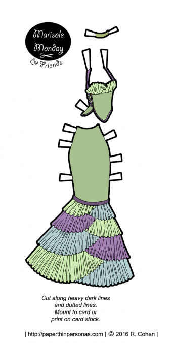 A fantasy ballgown with a neo-victorian flare for a printable paper doll from paperthinpersonas.com.