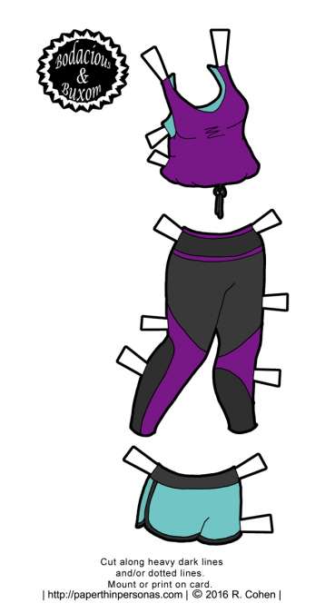 The B&B paper dolls are hitting the gym in some cute paper doll workout clothing. They get a pair of leggings, shorts and tanktop combo. Available in black and white or in color from paperthinpersonas.com.