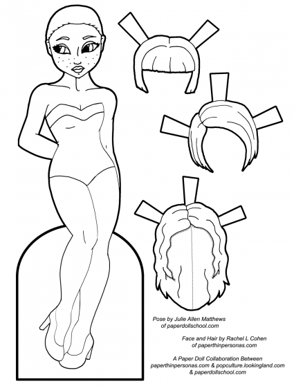 A black and white paper doll