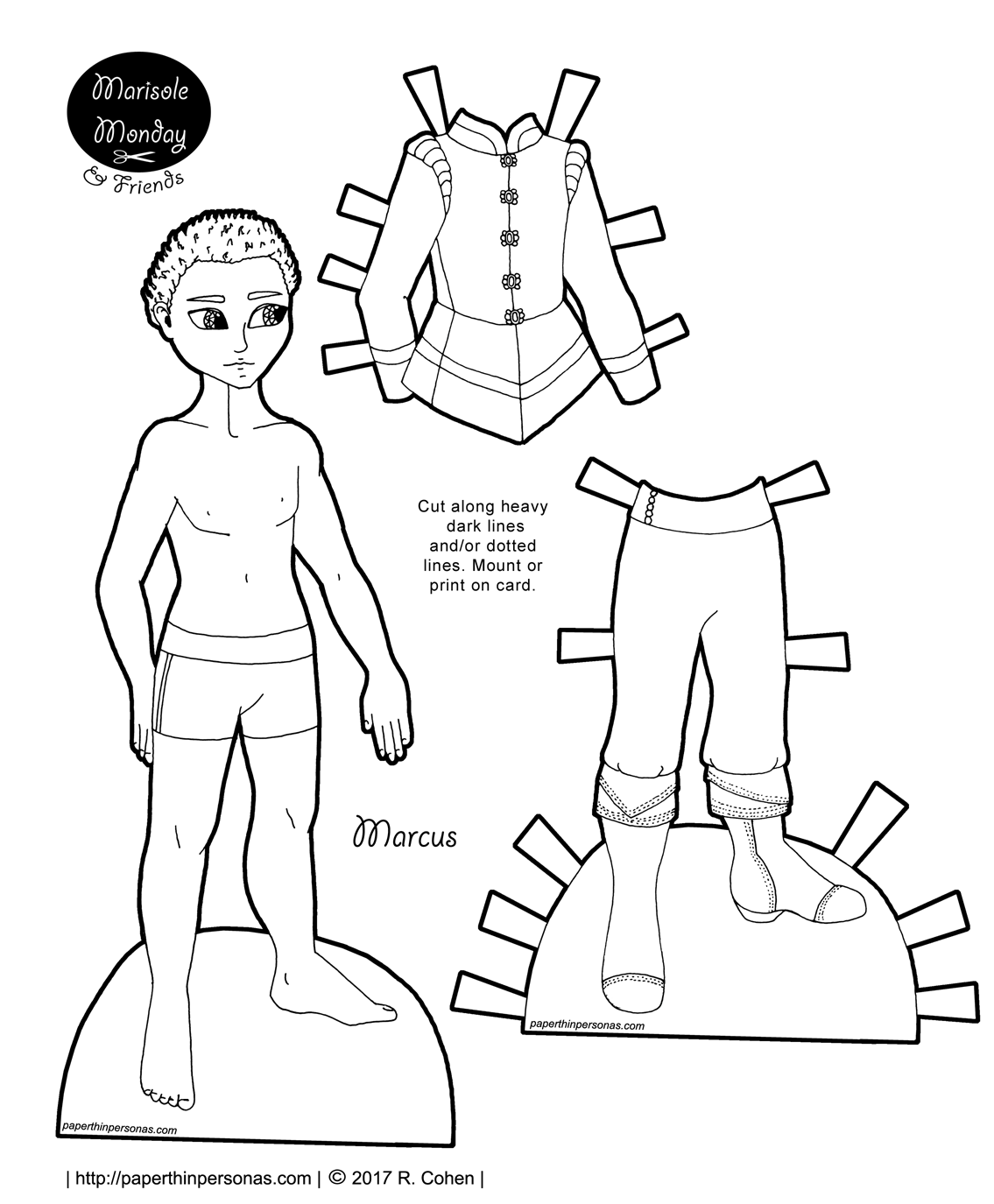 A princely African-American paper doll with a Tudor inspired suit. Free to print from paperthinpersonas.com and he has lots of other clothing options, too.