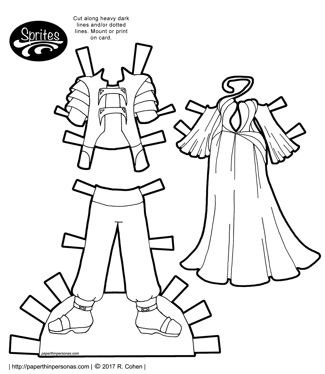 Space Prince and Space Princess printable paper doll outfits in color or black and white from paperthinpersonas.com.