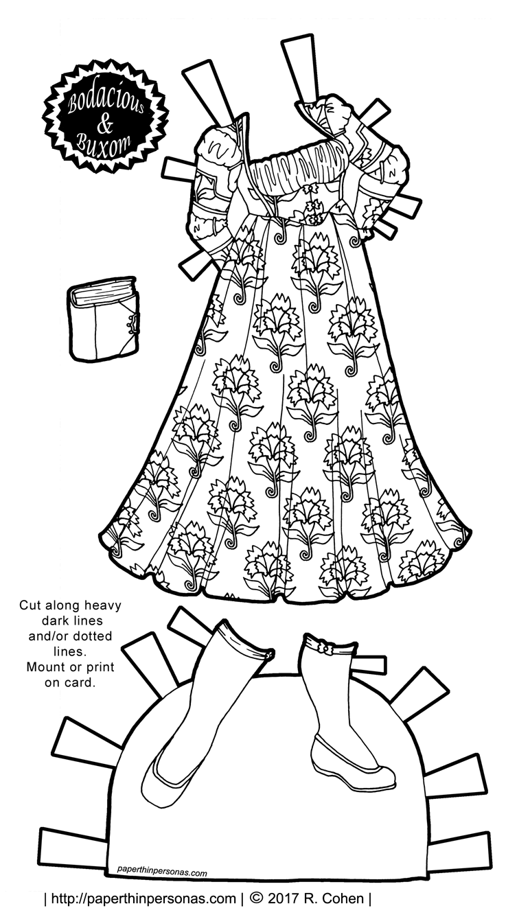 A fantasy paper doll gown inspired by the renaissance with stockings and shoes.