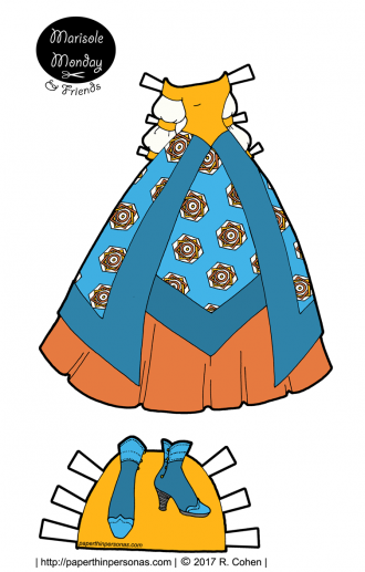 A fantasy princess paper doll ball gown to print, color, and play with. One of hundreds of paper dolls to print from paperthinpersonas.com.