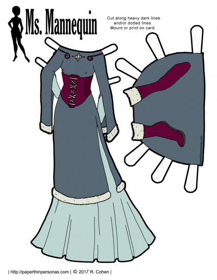 A winter princess gown trimmed in fur with matching boots. 