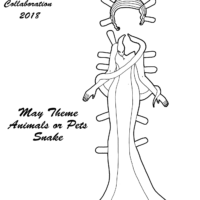 Snake themed printable paper doll coloring page for kids