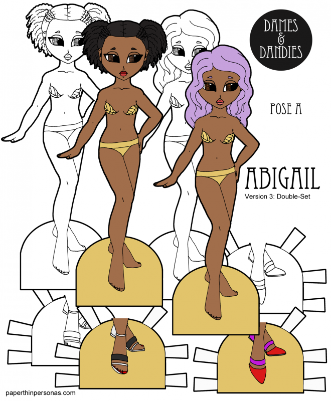 Two African-American paper dolls to dress up from paperthinpersonas.com. These cute black girls can share clothing with any of the other A Pose Dames and Dandies paper dolls.