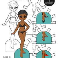 A 1960s paper doll with three pairs of shoes and a Twiigg
