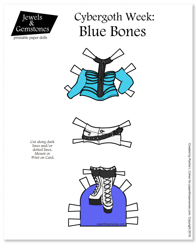 A super fun set of white shorts and blue top for my paper doll cybergoth week. Nothing says paper dolls like cybergoth? 