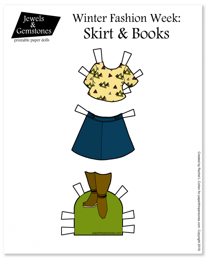 Paper Doll clothing! A skirt and boots and super cute triangle covered top. Print these in color or in black and white for coloring! Super Cute Coloring Pages for Kids or Adults who like to color.