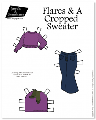 Cropped sweater and flared jeans for my printable paper dolls in color for printing and playing with. 
