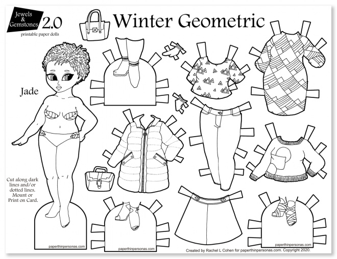 A paper doll coloring page with 12 clothing pieces.