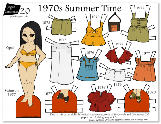 A color printable 1970s paper doll with 12 different mix and match pieces. A fun way to teach kids about fashion history or for vintage fashion folks.