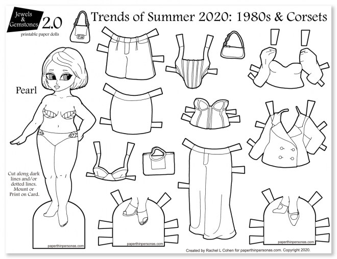 A fun fashion paper craft. A paper doll coloring page with her wardrobe of mix and match separates.