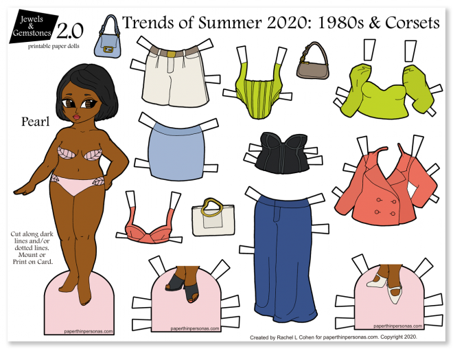 A fun fashion paper craft. A paper doll printable with her wardrobe of mix and match separates.