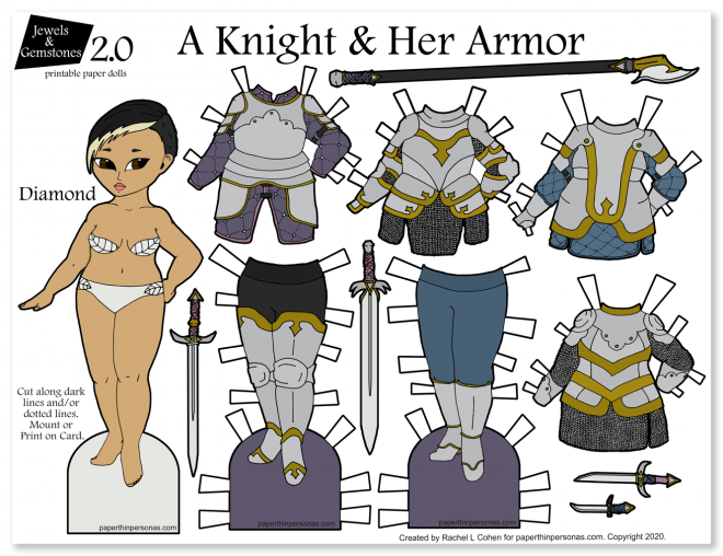 A paper knight and her paper wardrobe to print and play with. Scree free paper toy for kids of all ages. 