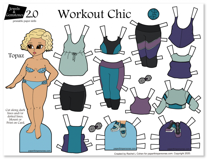 Super cute paper doll and she has a fantastic 12 piece wardrobe of cute gym mix and match clothing. 