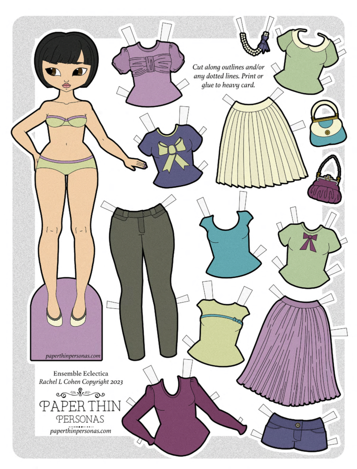 Printable Asian girl paper doll with clothing.