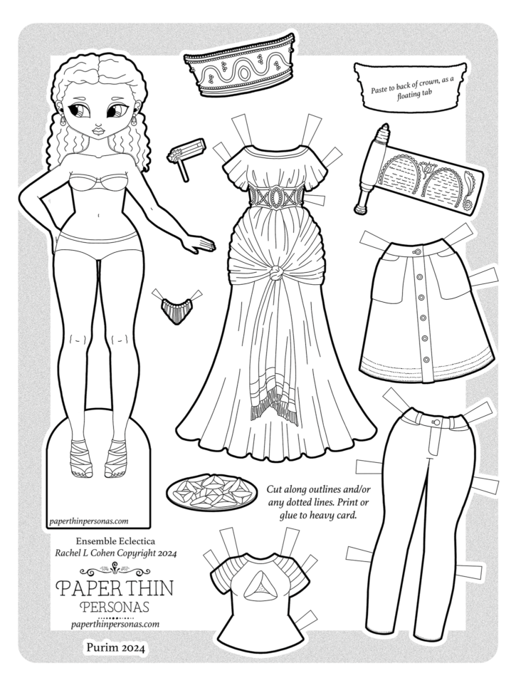 A paper doll coloring page for purim kids activities!