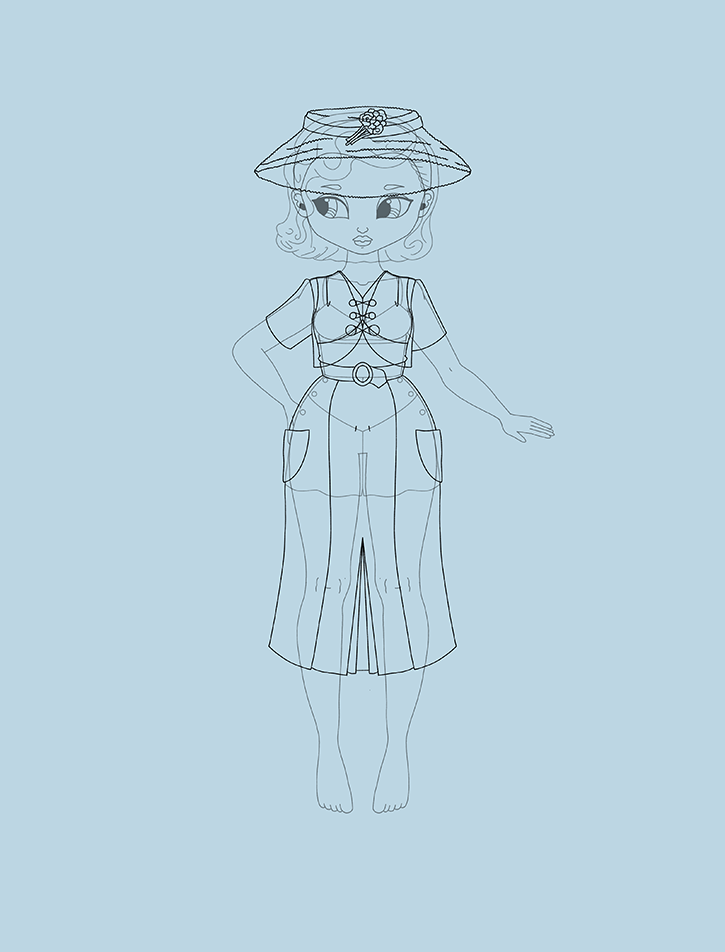 A drawing of a woman wearing a dress from 1932.