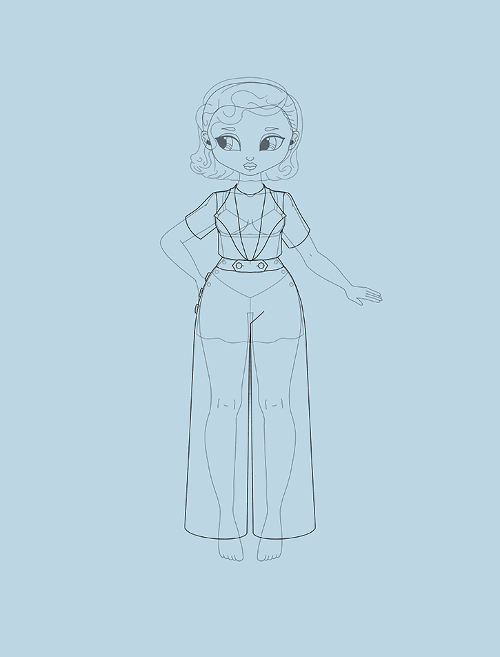 A drawing of a woman wearing a 1932 pair of beach pajamas.